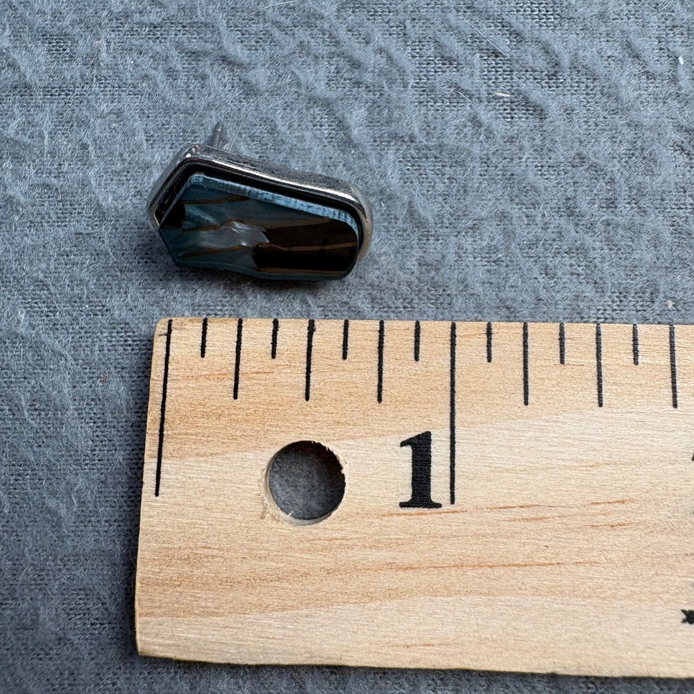 Teal Black Gold Kintsugi Style Mosaic Stud Earrings Silver Tone Geometric Post - Picture 7 of 7